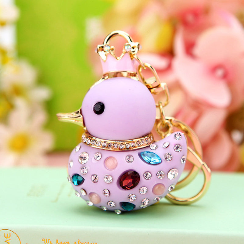 Fashion Duck Key Ring Purse Bag Keyring Rhinestone Keychain Charm Pendant Gift Keyfob