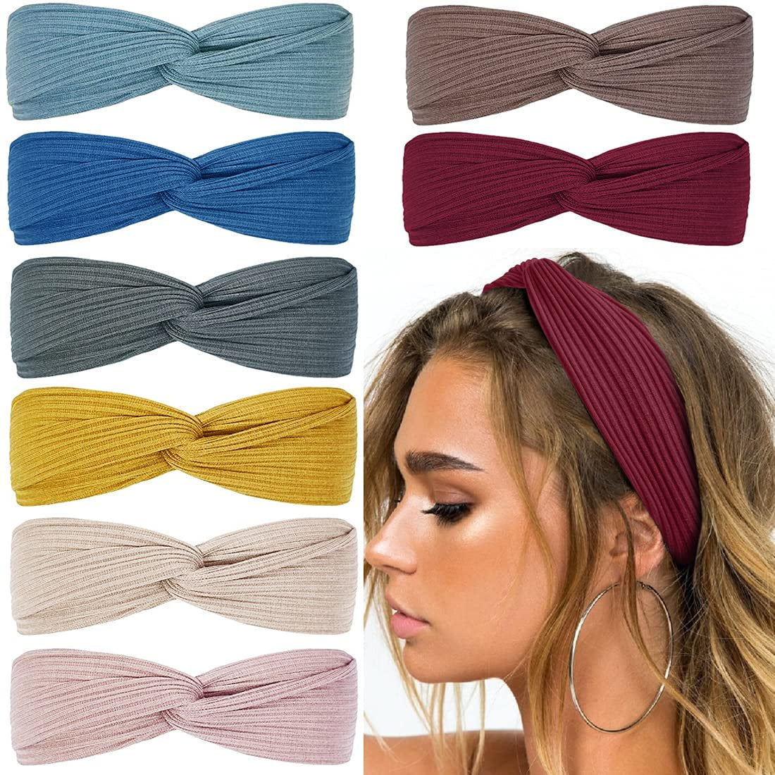 Workout Headbands for Women Yoga Running Athletic Absorb Sweat Hair Bands Solid Color 8Pcs