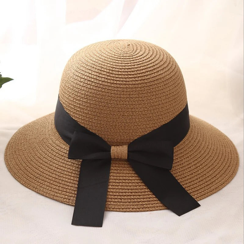 Bucket Hat Panama Fashion Straw Hat Women'S Summer Hats Shade Sun Protection Outdoor Beach Vacation Hat Beach Cap